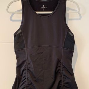 Athleta Black Tank Top Ruched Mesh Silicone Hem S